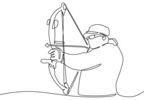 One line drawing of archer man focus archery to hit the target vector