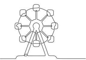 One line drawing of a ferris wheel in park, a circular circle turning high in the sky. vector