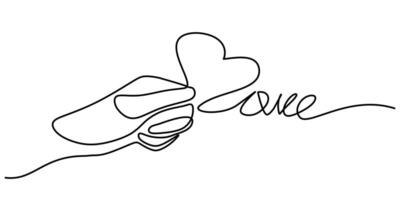 One continuous single line hand hold love heart symbol of care isolated on white background. vector