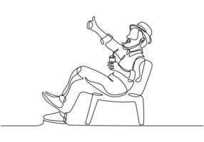 Man drinking and relaxing one continuous single line drawing vector