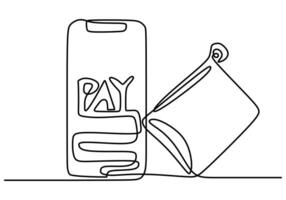 one continuous line drawing of Smartphone and credit cards wallet vector