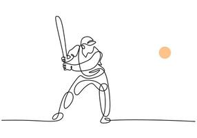 One continuous single line drawing of man cricket player vector