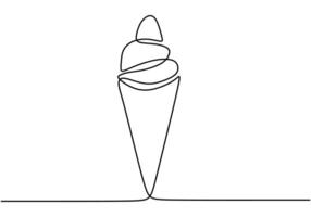Ice cream in waffle cone line drawing vector