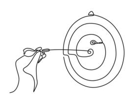 Continuous one line drawing of hand with arrow target on board vector