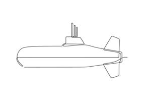Continuous one line drawing of submarine Ocean vehicle vector