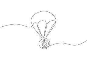 Single continuous line drawing of air balloon with money. vector
