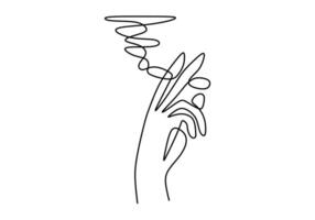 Continuous single drawn one line hand with a cigarette. vector