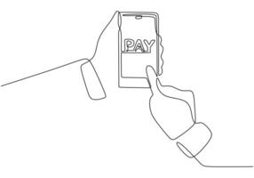 Hand using Internet banking card in one line drawing vector