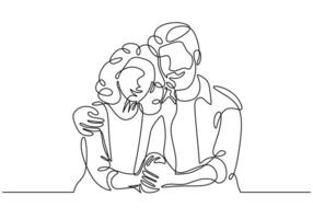Romantic elderly couple in continuous line art drawing style. Minimalist design vector