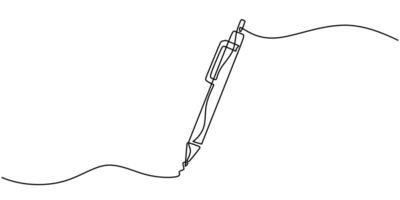 One continuous line drawing of pen writing. vector