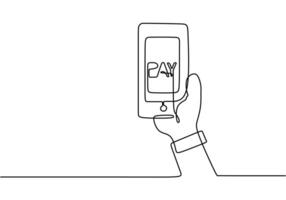 hand use Online debit card. Internet banking one line drawing. vector