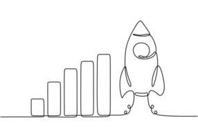 One continuous line drawing of Rocket space ship launch graphic vector