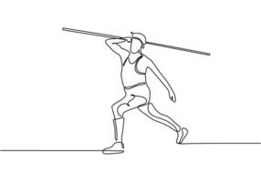 One continuous line drawing of athlete train to throw javelin vector
