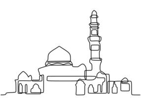 Big mosque in continuous one line art drawing. vector