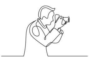 One line drawing of photographer with digital camera vector