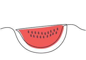 One continuous line drawing of sliced healthy organic watermelon vector
