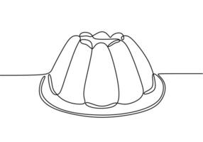 Continuous one line drawing of sweet pudding. Dessert concept vector