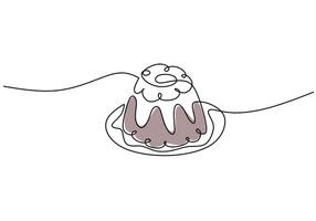 One line drawing of sweet pudding. Dessert concept isolated on white background. vector