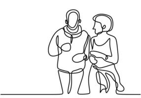 one continuous line drawing of old man and woman are jogging. Sport. Slow aging. illustration vector