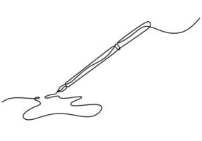One continuous line drawing of ink pen writing vector
