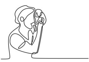 one line drawing of man doing photography. Photographer isolated on white background. vector