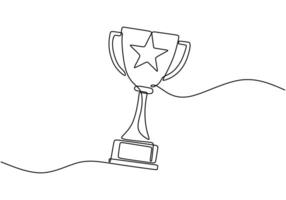 Continuous one line drawing of trophy cup vector