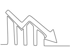 Decreasing graph in continuous line drawing style Line art business chart vector