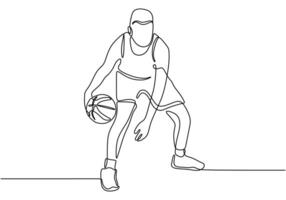 Continuous Line Drawing Basketball Player dribbling vector