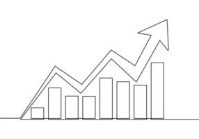 Growing graph in continuous line drawing style Line art business chart. vector