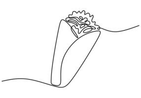 one continuous line drawing of delicious kebab on white background. Fast Food minimalism concept. vector