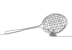 Continuous one Line drawing of badminton racquet with shuttlecock vector