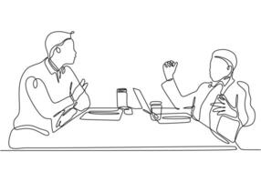 continuous line drawing of office workers. business meeting vector