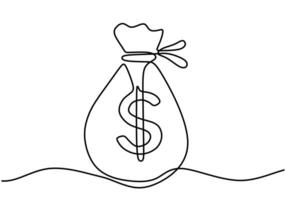 one continuous line drawing of of dollar money bag. Money bag storage single outline illustration. vector
