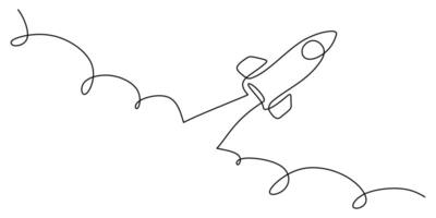 One line drawing of Rocket ship launch vector
