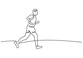 one line drawing of athlete running fast. vector