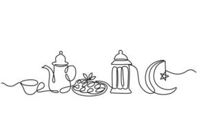 iftar in one single continuous line drawing style for Ramadan kareem concept. vector