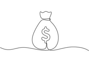 Continuous line drawing of money bag of finance and investment vector