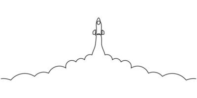 Rocket space ship launch one line drawing vector