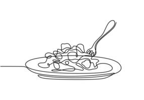 Continuous line drawing of delicious spaghetti noodle vector