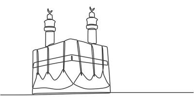 Kaaba in one continuous line art drawing style. Islamic building concept illustration. vector