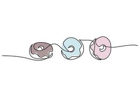 one continuous line drawing of two delicious donuts isolated on white background illustration vector