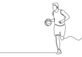 Continuous Line Drawing of Basketball Player dribbling. vector