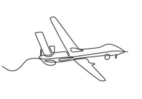 One single line drawing of flying drone airplane vector