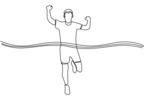 One Single line drawing runner running pass finish line vector