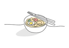 Continuous one line drawing Ramyeon Korean cuisine concept. vector