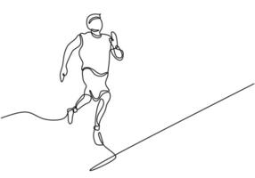 One line drawing runner running pass finish line at run race vector