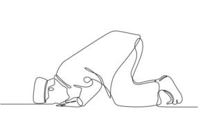 one continuous line man prostrate for Ramadan Kareem and Eid Mubarak vector