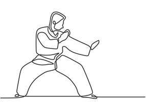 Man karate taekwondo athlete one continuous single line art drawing isolated on white background. vector