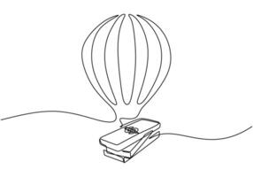 Single continuous line drawing of air balloon with dollar money vector