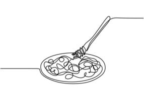 spaghetti noodle with fork line art drawing vector